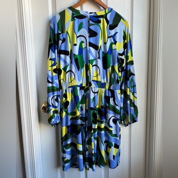 Donna Morgan Women's Faux Drawstring Raglan Sleeve Size 12 Geo Print - Picture 2 of 5